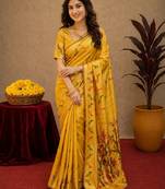 Yellow soft silk blend banarasi jacuard work pethani saree with unstitched blouse piece