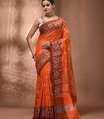 Orangetissue handwoven saree with jamdani borders