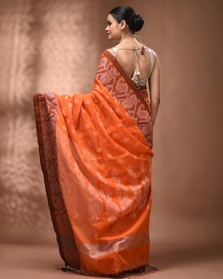 Orangetissue handwoven saree with jamdani borders 2