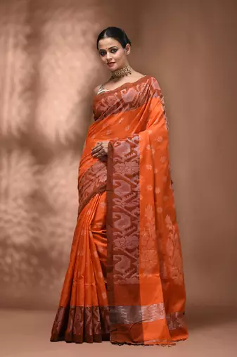 Orangetissue handwoven saree with jamdani borders