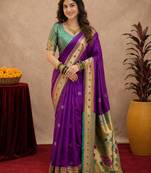 Purple soft silk blend banarasi jacuard work pethani saree with unstitched blouse piece