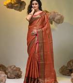 Red tissue soft saree with zari borders