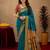 Teal blue soft silk blend banarasi jacuard work pethani saree with unstitched blouse piece