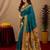 Teal blue soft silk blend banarasi jacuard work pethani saree with unstitched blouse piece