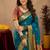 Teal blue soft silk blend banarasi jacuard work pethani saree with unstitched blouse piece