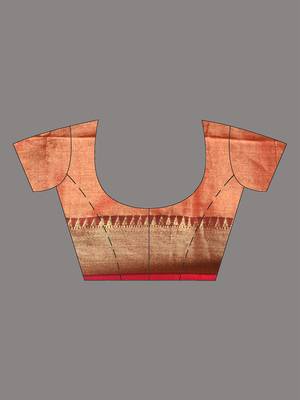 Red tissue soft saree with zari borders 4