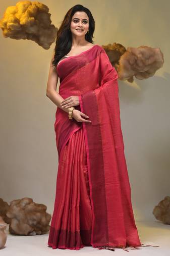 Pink tissue soft saree with zari borders