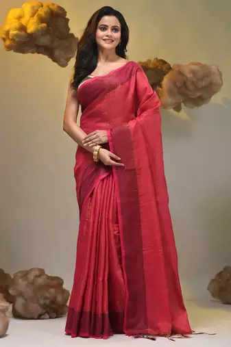 Pink tissue soft saree with zari borders