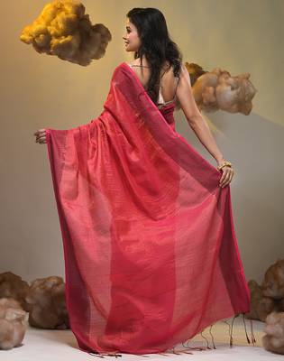 Pink tissue soft saree with zari borders 2