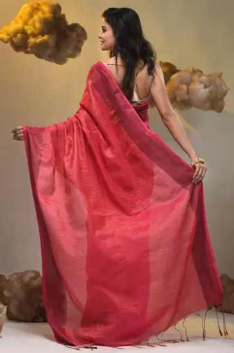 Pink tissue soft saree with zari borders