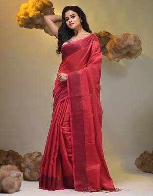 Pink tissue soft saree with zari borders 3
