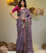 Purple tissue soft saree with zari borders