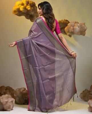 Purple tissue soft saree with zari borders 2