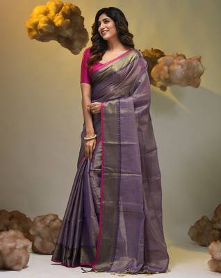 Purple tissue soft saree with zari borders 3