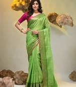 Green tissue soft saree with zari borders