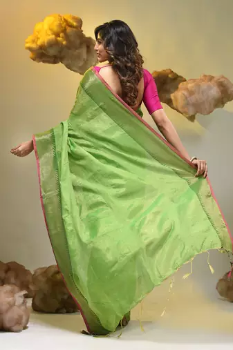 Green tissue soft saree with zari borders