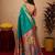 Teal green soft silk blend banarasi jacuard work pethani saree with unstitched blouse piece