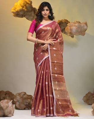 Violet dual tone texture motifs tissue saree with stripes pallu 1
