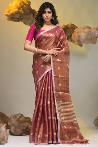 Violet dual tone texture motifs tissue saree with stripes pallu