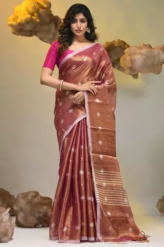 Violet dual tone texture motifs tissue saree with stripes pallu