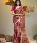Violet dual tone texture motifs tissue saree with stripes pallu