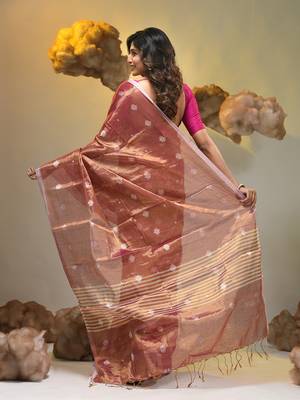 Violet dual tone texture motifs tissue saree with stripes pallu 2