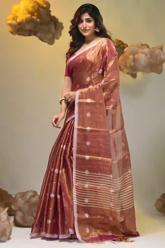 Violet dual tone texture motifs tissue saree with stripes pallu