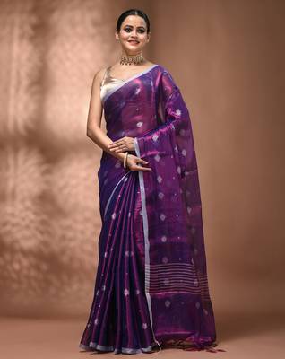 Purple texture motifs tissue saree with stripes pallu 1