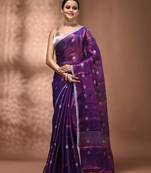Purple texture motifs tissue saree with stripes pallu