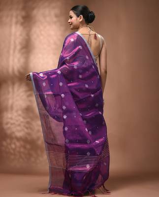Purple texture motifs tissue saree with stripes pallu 2