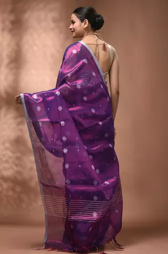 Purple texture motifs tissue saree with stripes pallu