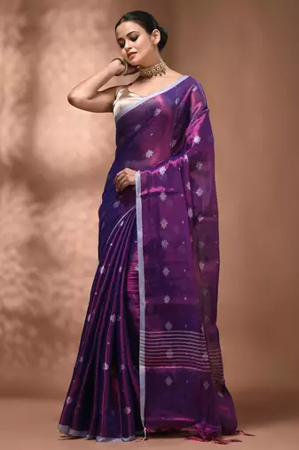 Purple texture motifs tissue saree with stripes pallu