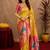 Yellow soft silk blend banarasi jacuard work pethani saree with unstitched blouse piece