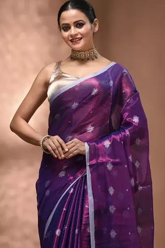 Purple texture motifs tissue saree with stripes pallu