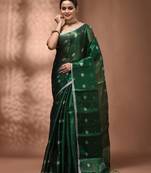 Green texture motifs tissue saree with stripes pallu