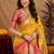 Yellow soft silk blend banarasi jacuard work pethani saree with unstitched blouse piece