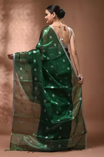 Green texture motifs tissue saree with stripes pallu