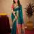 Teal blue soft silk blend banarasi jacuard work pethani saree with unstitched blouse piece