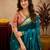 Teal blue soft silk blend banarasi jacuard work pethani saree with unstitched blouse piece