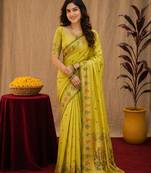 Parrot soft silk blend banarasi jacuard work pethani saree with unstitched blouse piece