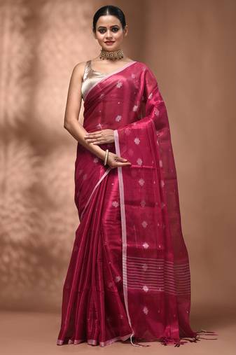 Pink texture motifs tissue saree with stripes pallu