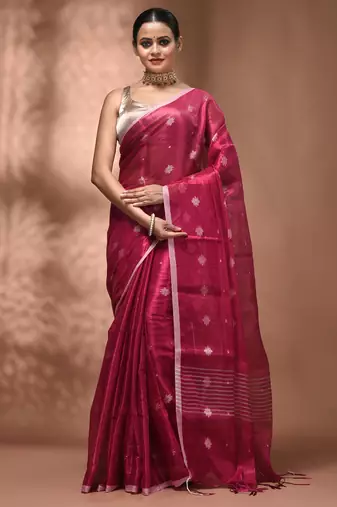 Pink texture motifs tissue saree with stripes pallu