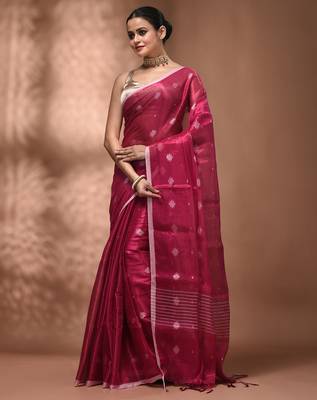 Pink texture motifs tissue saree with stripes pallu 3