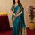 Teal blue soft silk blend banarasi jacuard work pethani saree with unstitched blouse piece