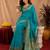 Teal blue soft silk blend banarasi jacuard work pethani saree with unstitched blouse piece