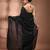 Elegant black cotton saree with sequin embellishments and pom pom