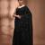 Elegant black cotton saree with sequin embellishments and pom pom