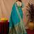 Teal blue soft silk blend banarasi jacuard work pethani saree with unstitched blouse piece