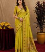 Parrot soft silk blend banarasi jacuard work pethani saree with unstitched blouse piece