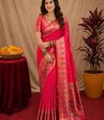 Pink soft silk blend banarasi jacuard work pethani saree with unstitched blouse piece